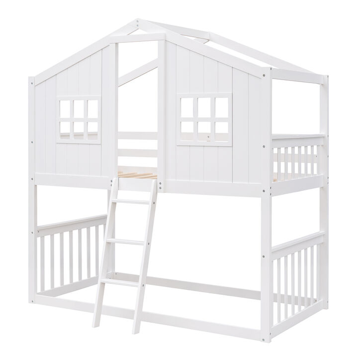 Merax twin Over Twin House Bunk Bed With Ladder