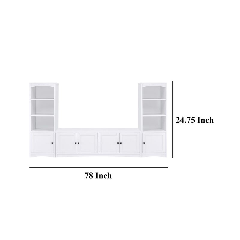 Donna 3pc TV Stand Wall Unit with 2 Media Towers, White, 78 Inch - Benzara