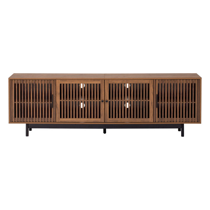 Merax Entertainment Center with Textured Slatted Doors, Hidden Storage, Cable Management
