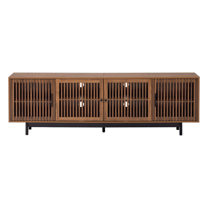 Merax Entertainment Center with Textured Slatted Doors, Hidden Storage, Cable Management image number 0
