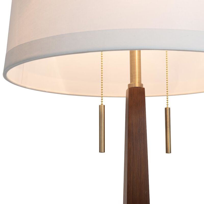 NOVA OF CALIFORNIA Taper Table Lamp - Dark Walnut Wood Finish, White Linen Shade