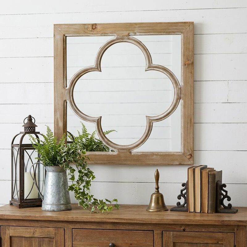 10" Natural Brown With Whitewash Square Wall Mounted Accent Mirror image number 1