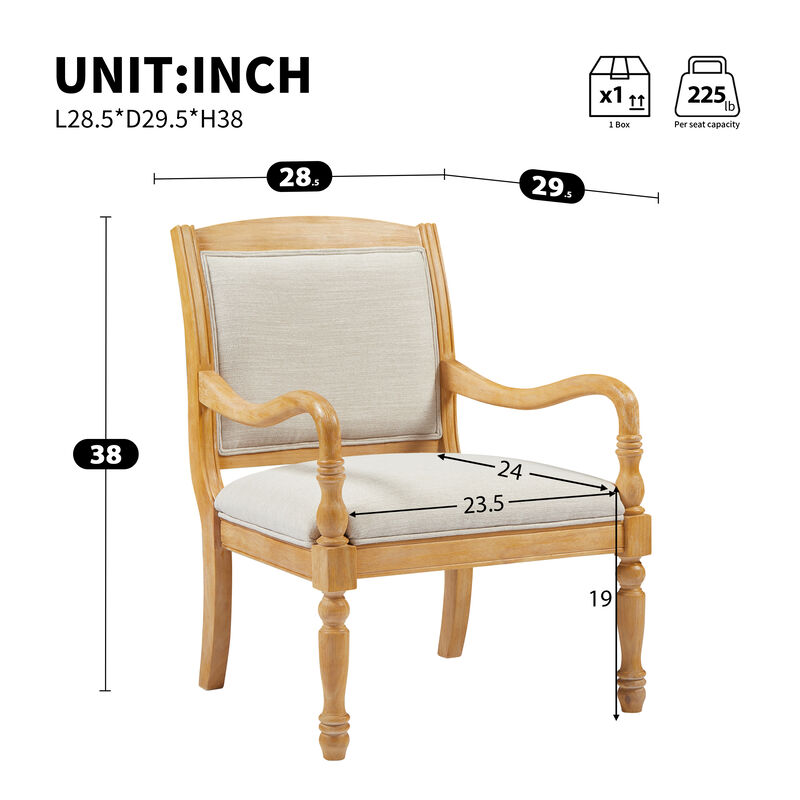Merax Solid Wood Accent Chair with Cylindrical Spindle Legs, Carved Details, Durable Polyester Upholstery image number 2