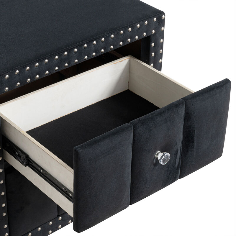 24" Contemporary Black 2-Drawer Nailhead Trim Nightstand End Table