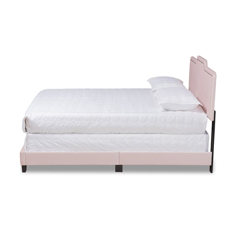 Baxton Studio Benjen Modern and Contemporary Glam Light Pink Velvet Fabric Upholstered Queen Size Panel Bed