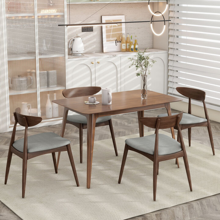 Merax 5-Piece Mid-Century Modern Dining Set - Solid Rubberwood Frame with Ergonomic Chairs