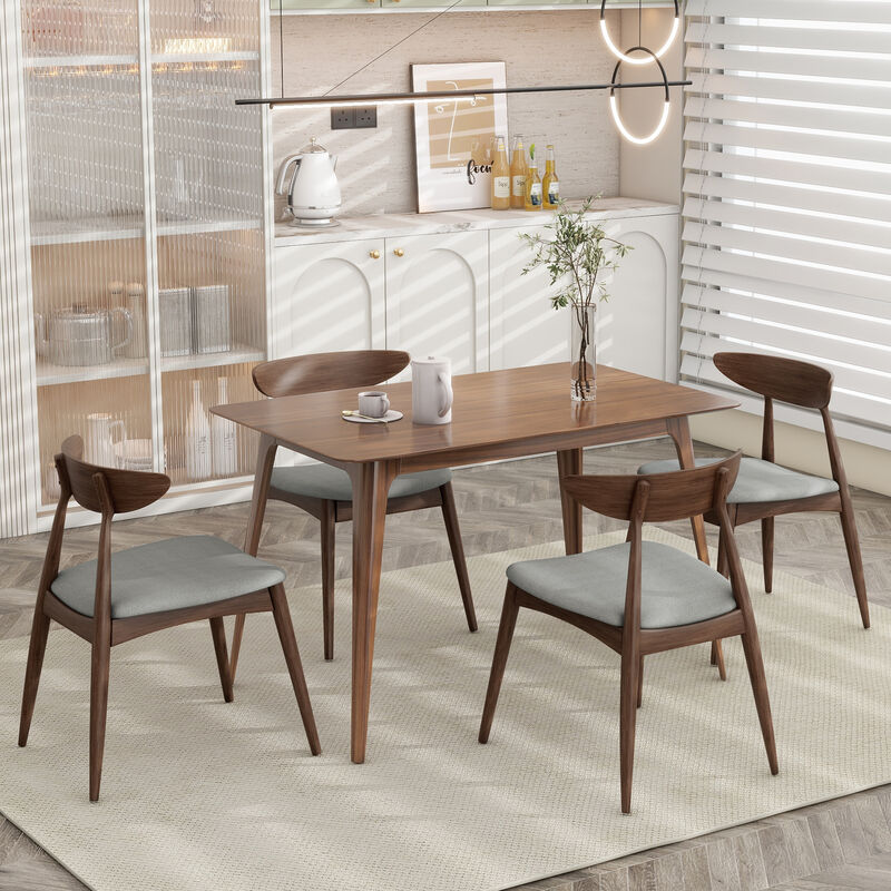 Merax 5-Piece Mid-Century Modern Dining Set - Solid Rubberwood Frame with Ergonomic Chairs image number 1