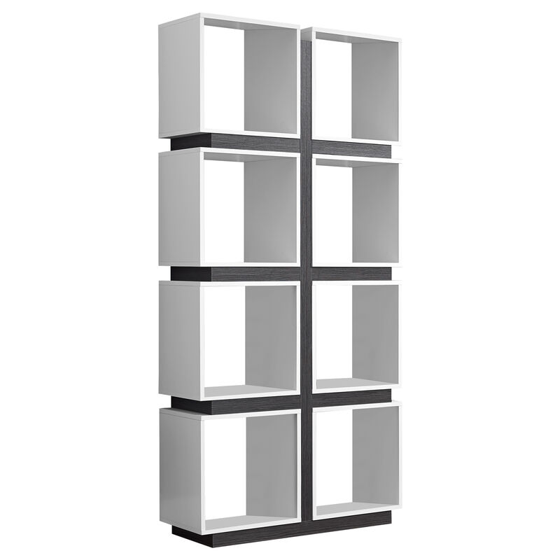 Monarch Specialties I 7076 Bookshelf, Bookcase, Etagere, 5 Tier, 71"H, Office, Bedroom, Laminate, White, Grey, Contemporary, Modern