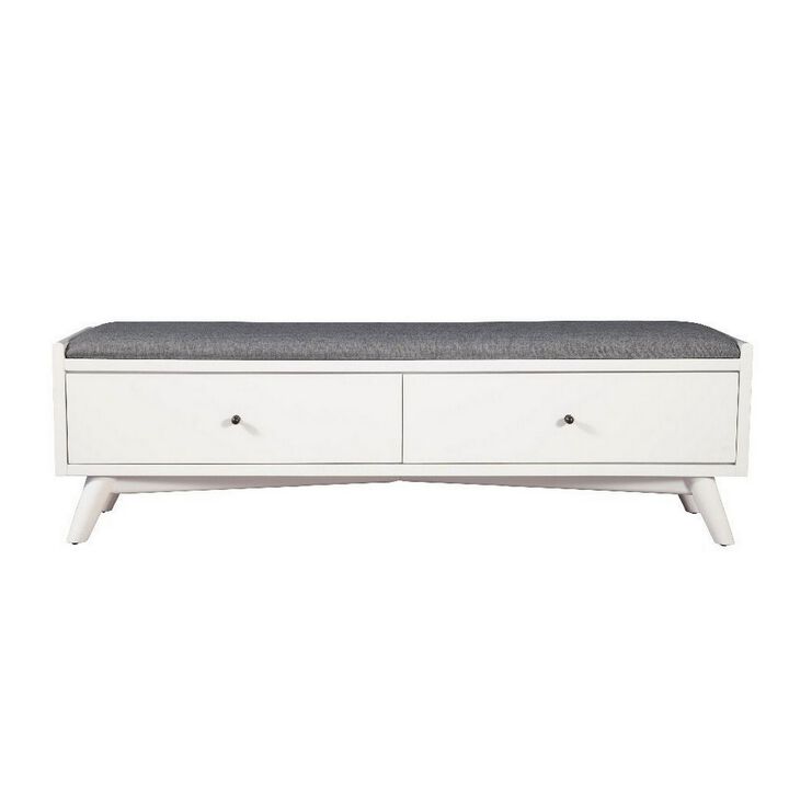 Fabric Upholstered Bedroom Bench with 2 Storage Drawers, Brown and Gray - Benzara