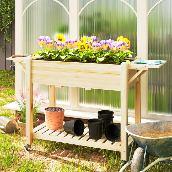 Garden Potting Bench with Wheels, Ideal Planter for Vegetables, Herbs, and Flowers