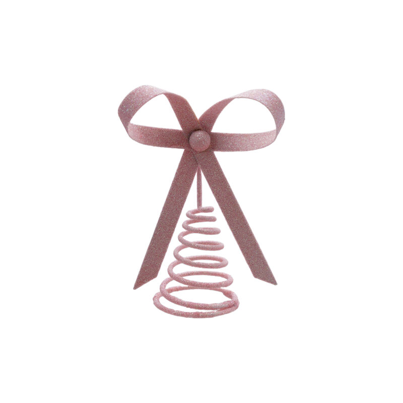 Metal Bow Tree Topper, Pink Glitter Finish image number 0
