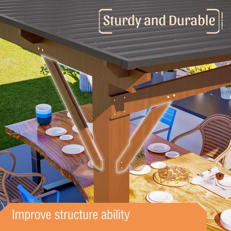 13x10 FT Wooden Gazebo with Metal Roof, Outdoor Shade Structure for Backyard Garden Patio image number 5