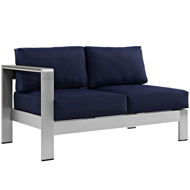 Silver Navy Shore Left-Arm Loveseat Outdoor Patio Aluminum Loveseat - Benzara