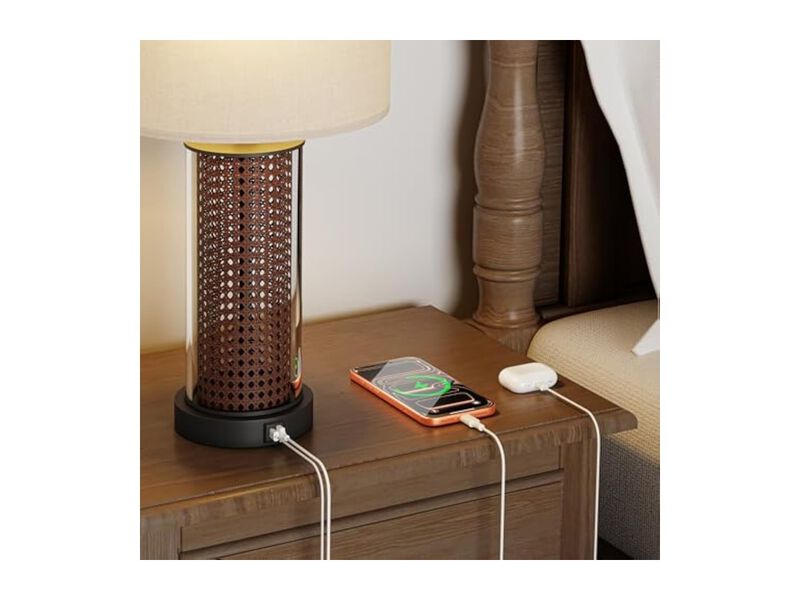 Rattan Glass Table Lamps Set Of 2 For Living Room Bedroom Bulbs Included Black image number 2