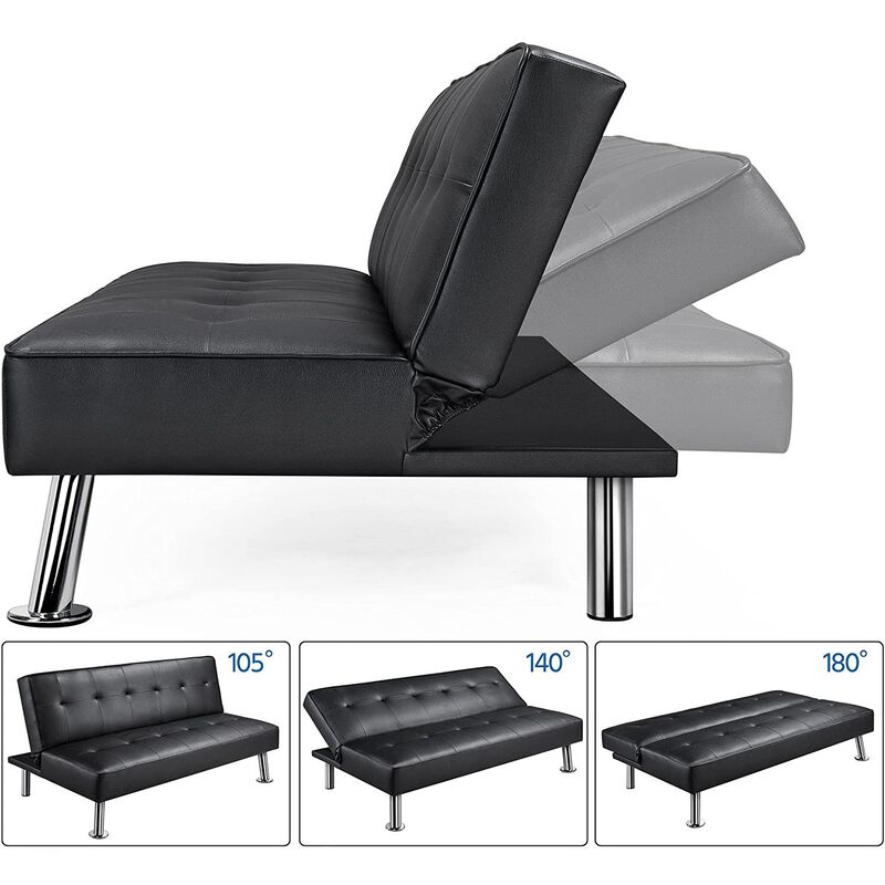 QuikFurn Black Faux Leather Click Clack Adjustable Futon Sleeper Sofa image number 4