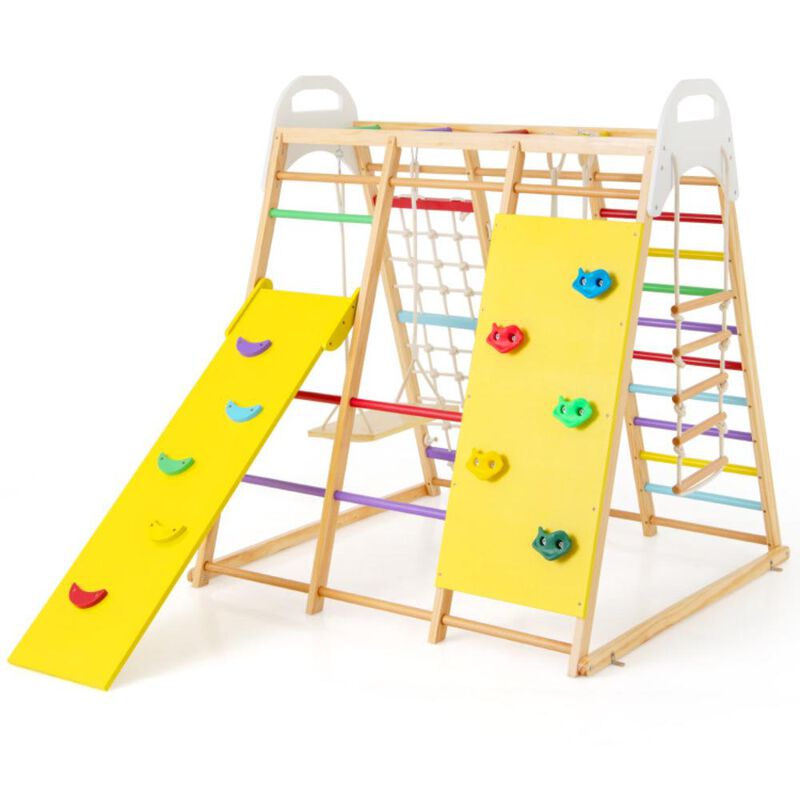 Hivvago 8-in-1 Wooden Jungle Gym Playset with Slide and Monkey Bars