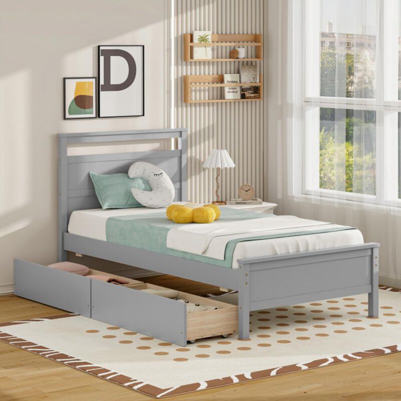 Hivvago Wooden Bed Frame with 2 Drawers for Teens and Adults
