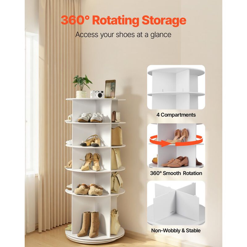 5 Tier Revolving Shoe Rack, Freestanding Round Shoe Storage Organizer - White image number 4