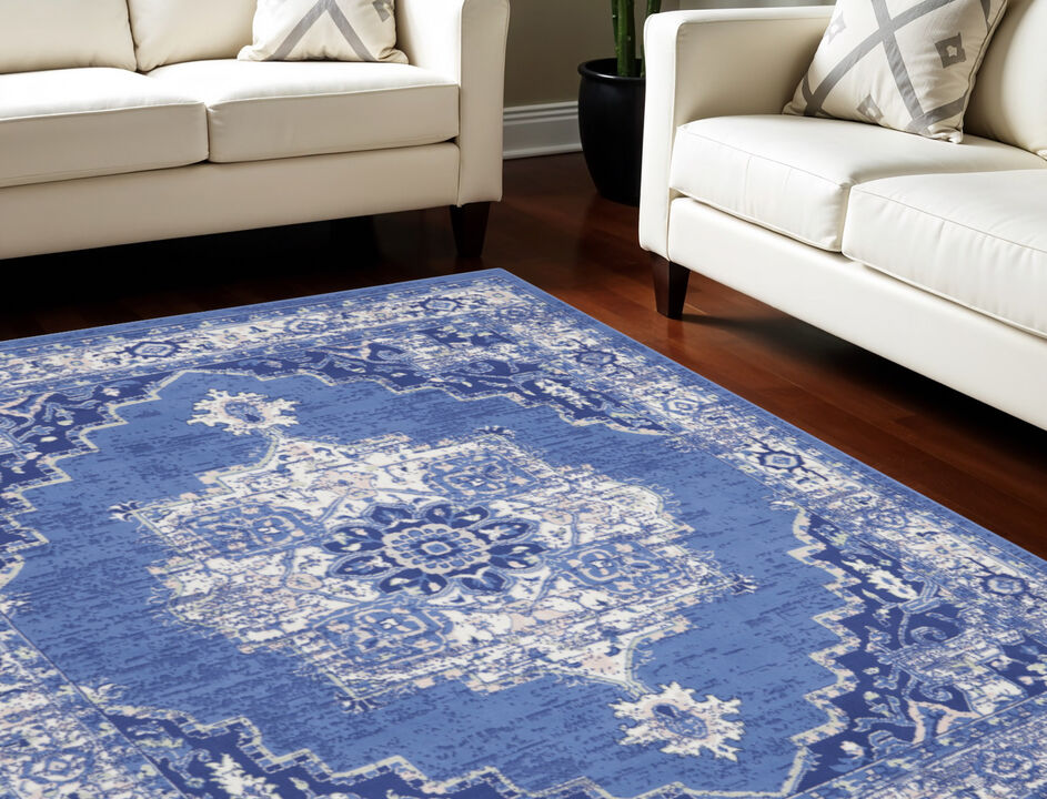 HomeRoots Floral Medallion Distressed Non Skid Area Rug