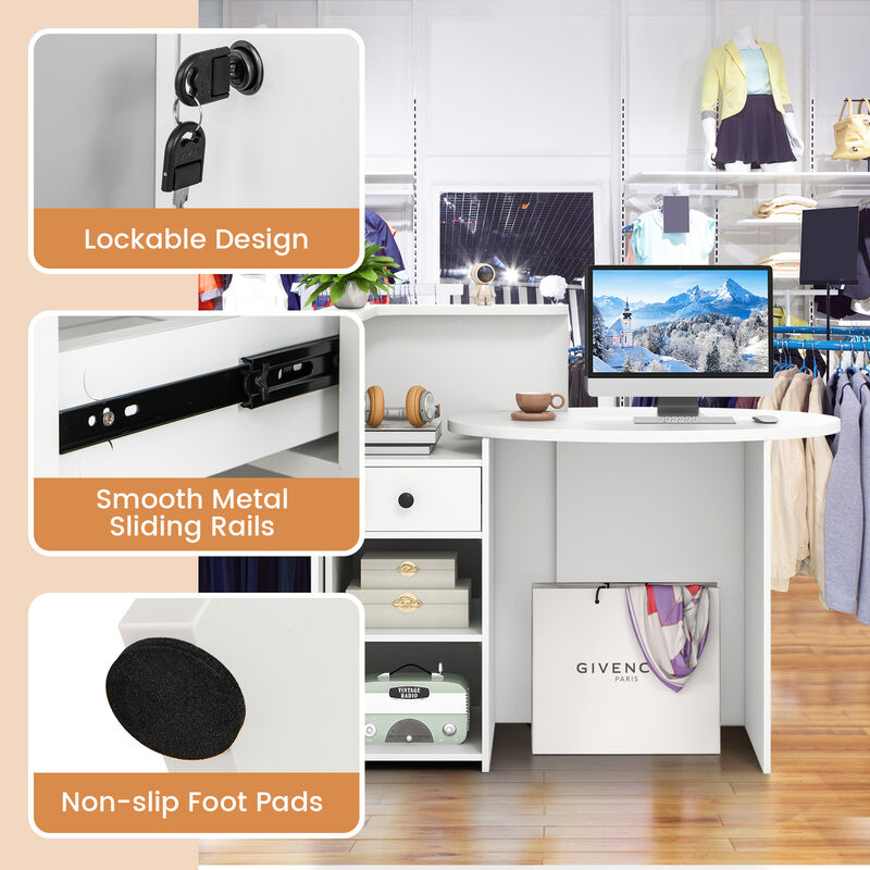 Modern Office Desk with Open Shelf and Secure Lockable Drawer for Storage