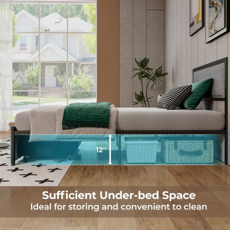 Hivvago Bed Frame with LED Lights Drawer and Metal Slats