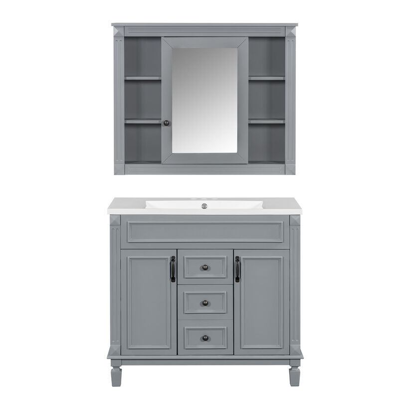 Merax Bathroom Vanity with Top Sink, Royal Blue Mirror Cabinet