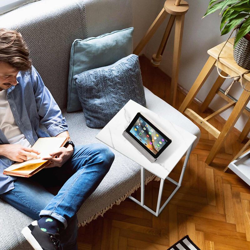 Possile C Shaped End Table Set of 2 for Sofa and Bed, Couch Tables That Slide Under, Side Table for Couch with Faux Marble Top,