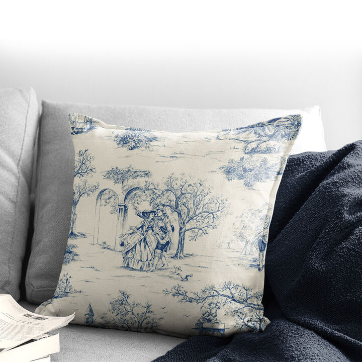 6ix Tailors Fine Linens Archamps Toile Blue Decorative Throw Pillows