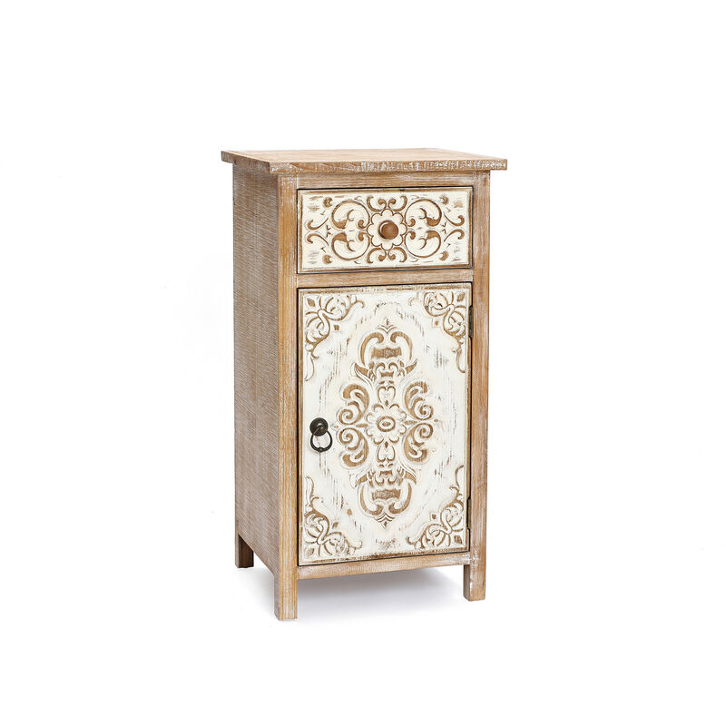 30" Carved Wood Accent Storage Cabinet, Distressed White image number 0