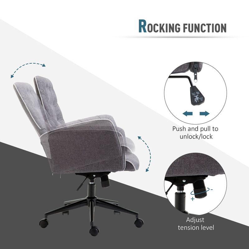 Ergonomic Chair Mid Back Office Chair with Adjustable Height, Task Chair with Padded Armrests, Dark Grey
