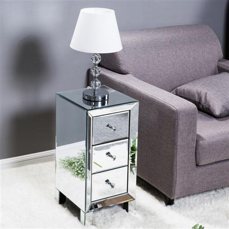 Mirrored Nightstand with 3 Drawers Sleek & Modern Design