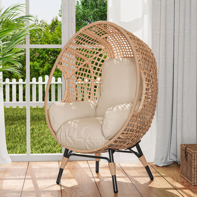 WOW PIONEER Elegant Arc Back Hanging Egg Swing Chair with 400lb Weight Capacity 8-Inch Thick Cushion PE Rattan image number 5
