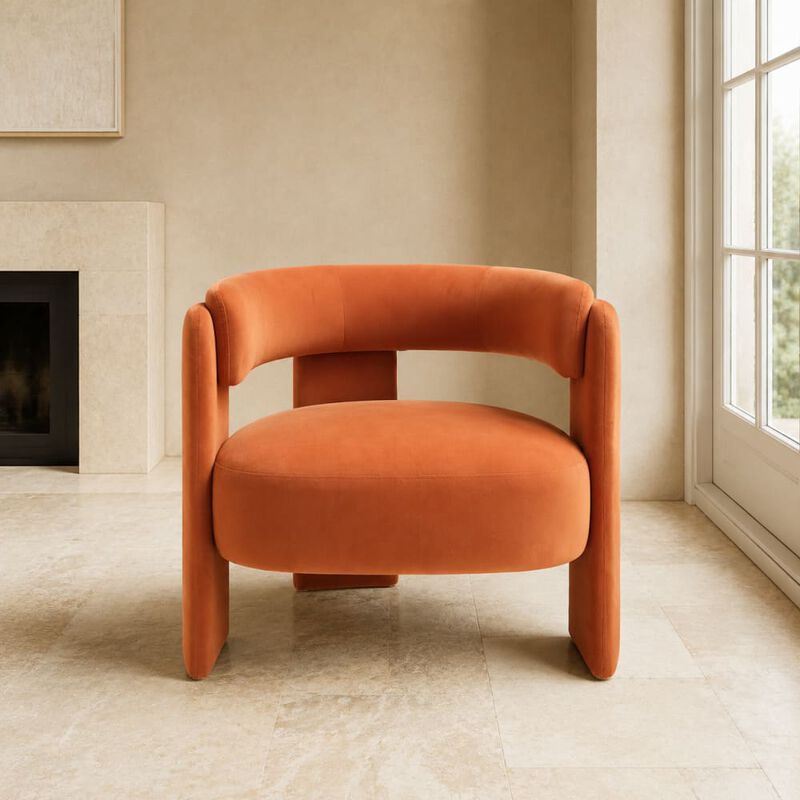 GOODSILO Mid-Century Modern Velvet Accent Chair Comfy Upholstered Single Sofa Armchair for Living Room, Bedroom, Office, and Reading image number 2