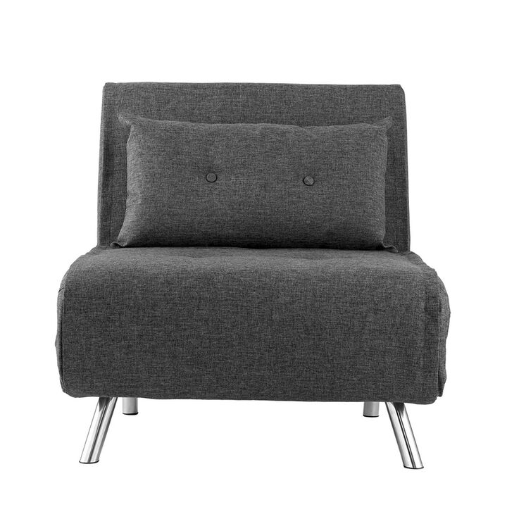 35 Inch Sofa Futon Bed, Convertible, Modern Velvet Lumbar Pillow, Gray-Benzara