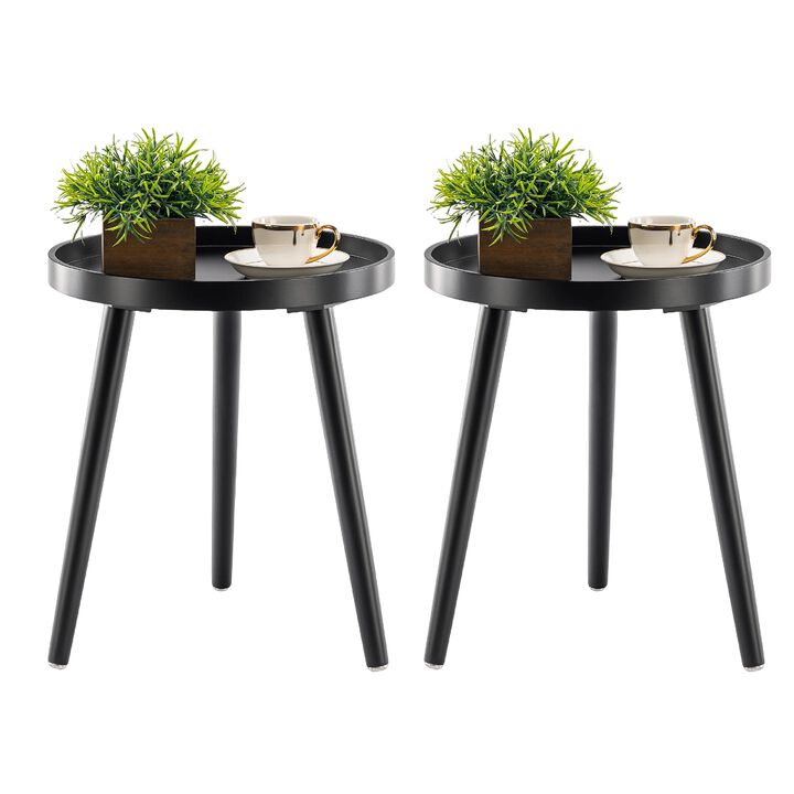 Apicizon Black Round Side Table Set of 2, Tray Nightstand Sofa Coffee End Table for Living Room, Bedroom, Small Spaces, Easy Ass
