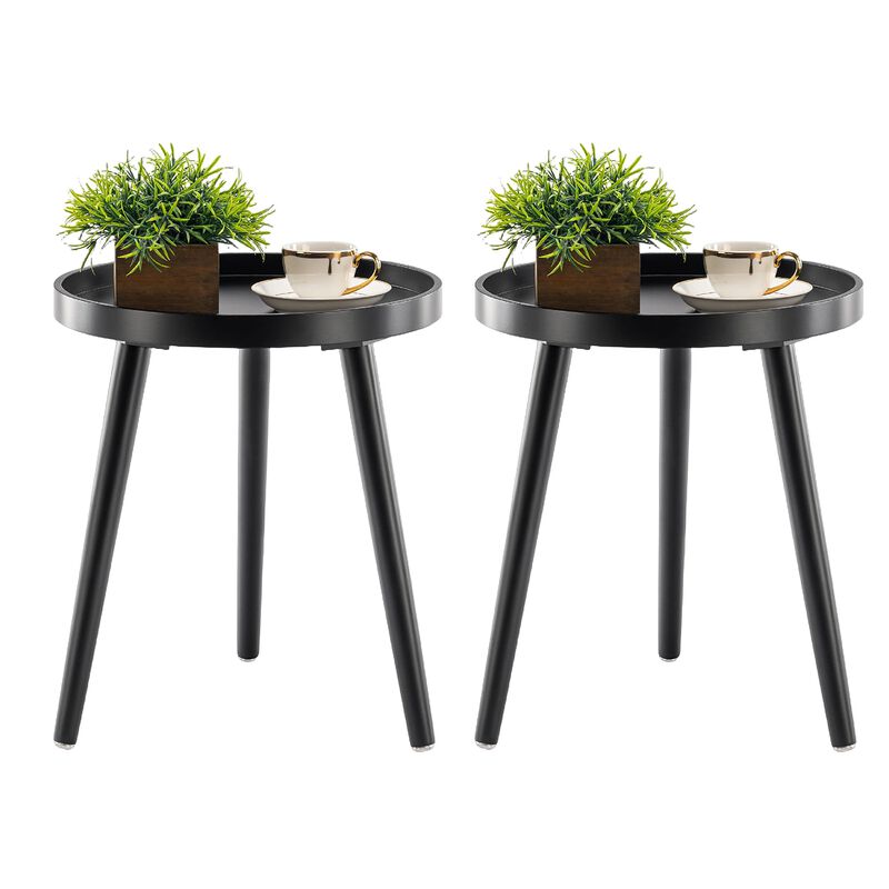Apicizon Black Round Side Table Set of 2, Tray Nightstand Sofa Coffee End Table for Living Room, Bedroom, Small Spaces, Easy Ass