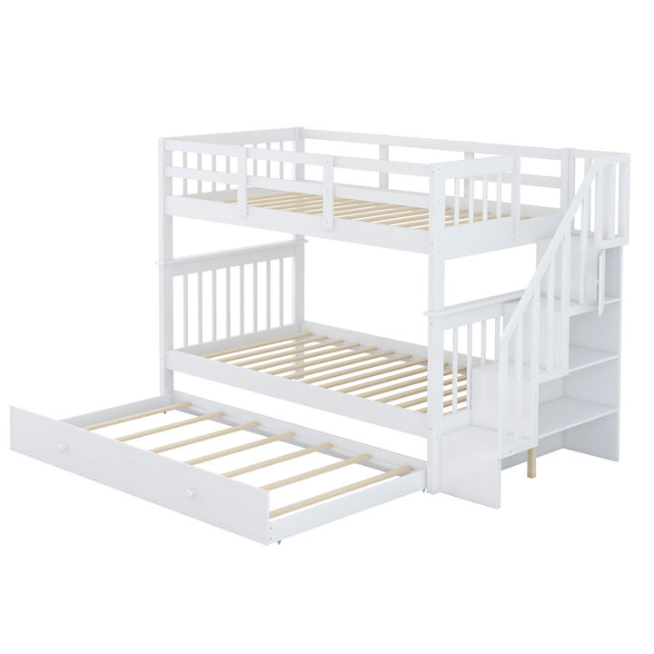 Stairway Twin-Over-Twin Bunk Bed with Twin size Trundle for Bedroom, Dorm, Adults, Espresso