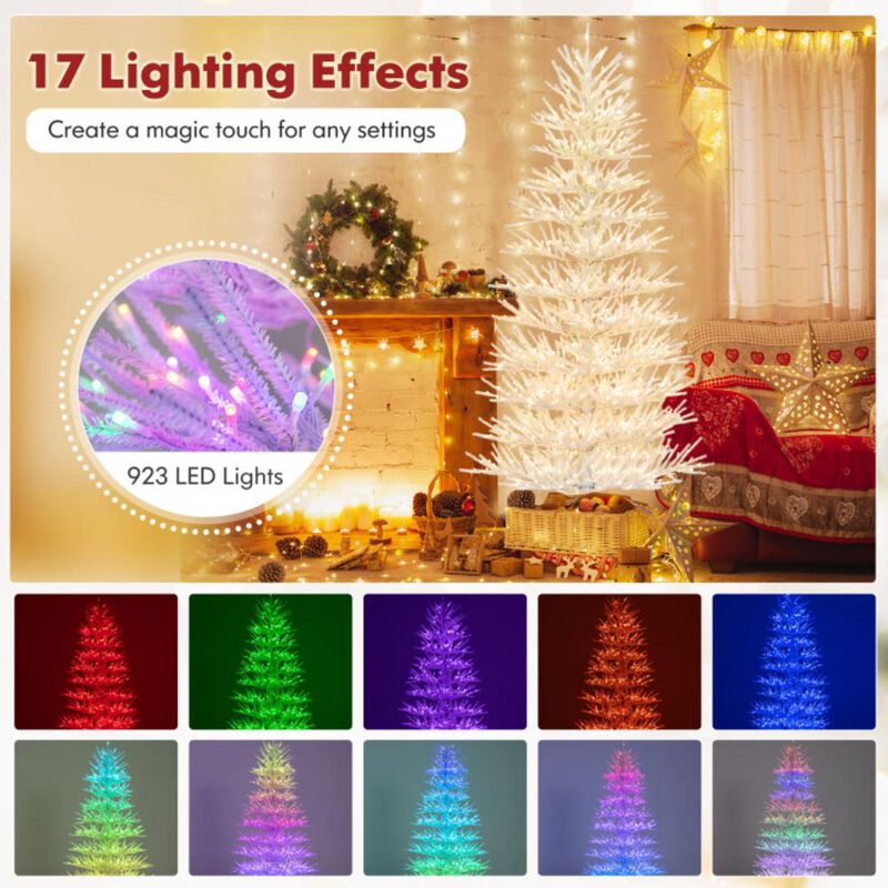 Hivvago 7 FT Artificial Pre-lit Christmas Tree Hinged Xmas Tree with 820 Coral-like Branch Tips