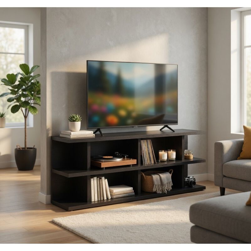 Carie TV Stand Media Console, 2-Tier Open Shelves, Wood image number 8