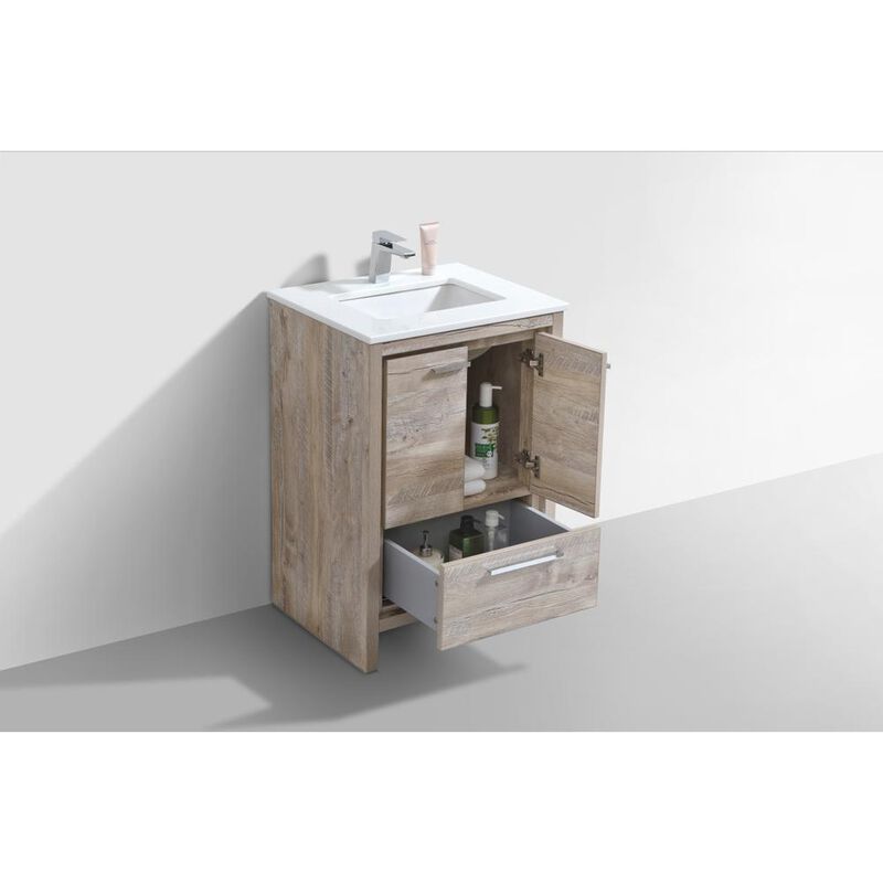 Kubebath 24″ Nature Wood Modern Bathroom Vanity with White Quartz Counter-Top