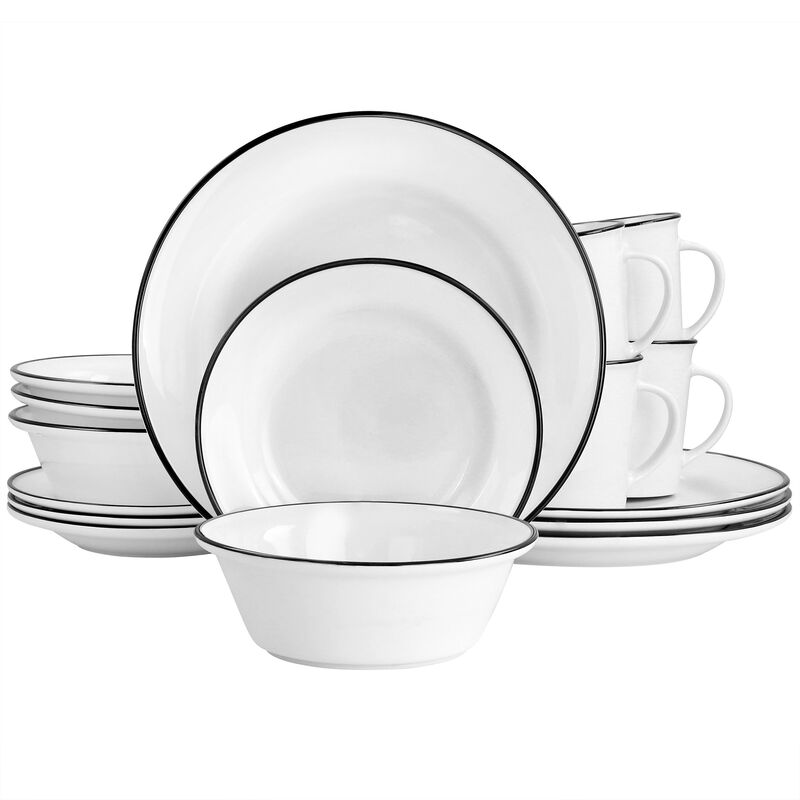 Martha Stewart Black Rimmed Fine Ceramic 16 Piece Dinnerware Set