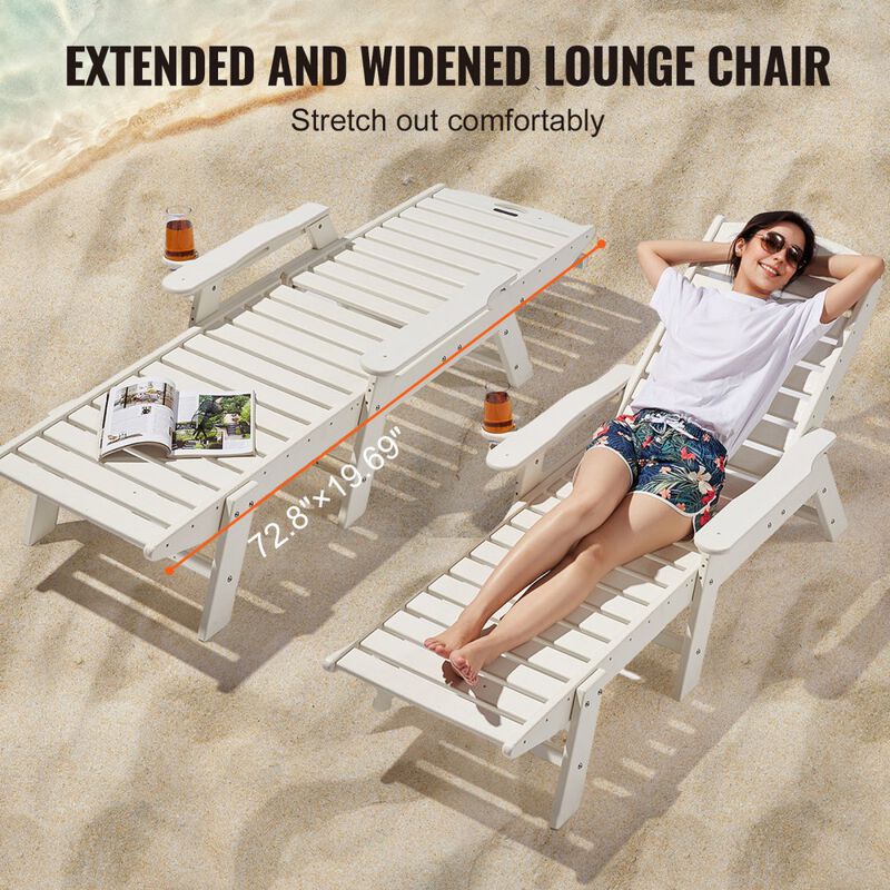 Outdoor Chaise Lounge Chair, 6-Position Adjustable HDPE Recliner with Cup Holder image number 7