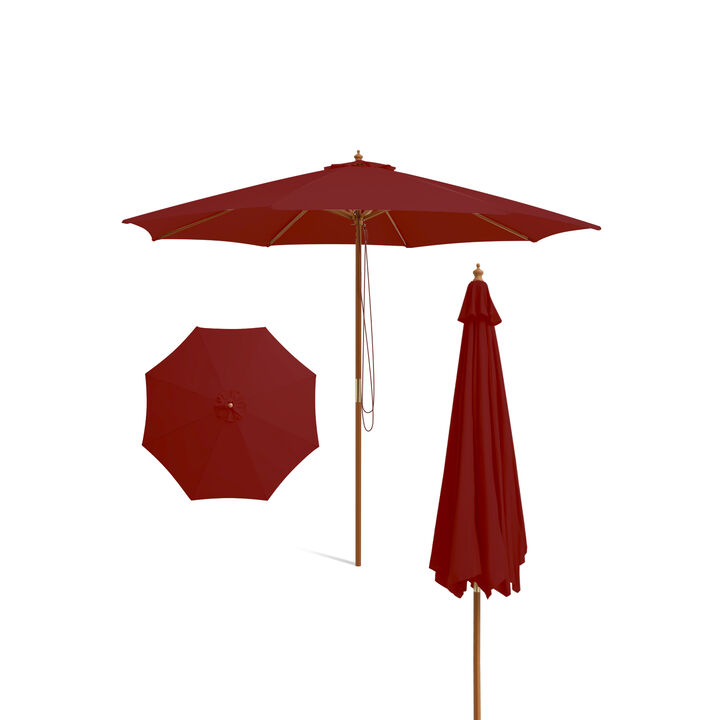 Patio Umbrella with 8 Wooden Ribs and 3 Adjustable Heights