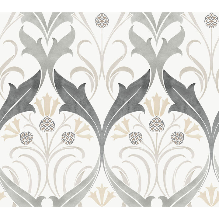 Pine Cone Ribbon Charcoal Metallic Wallpaper