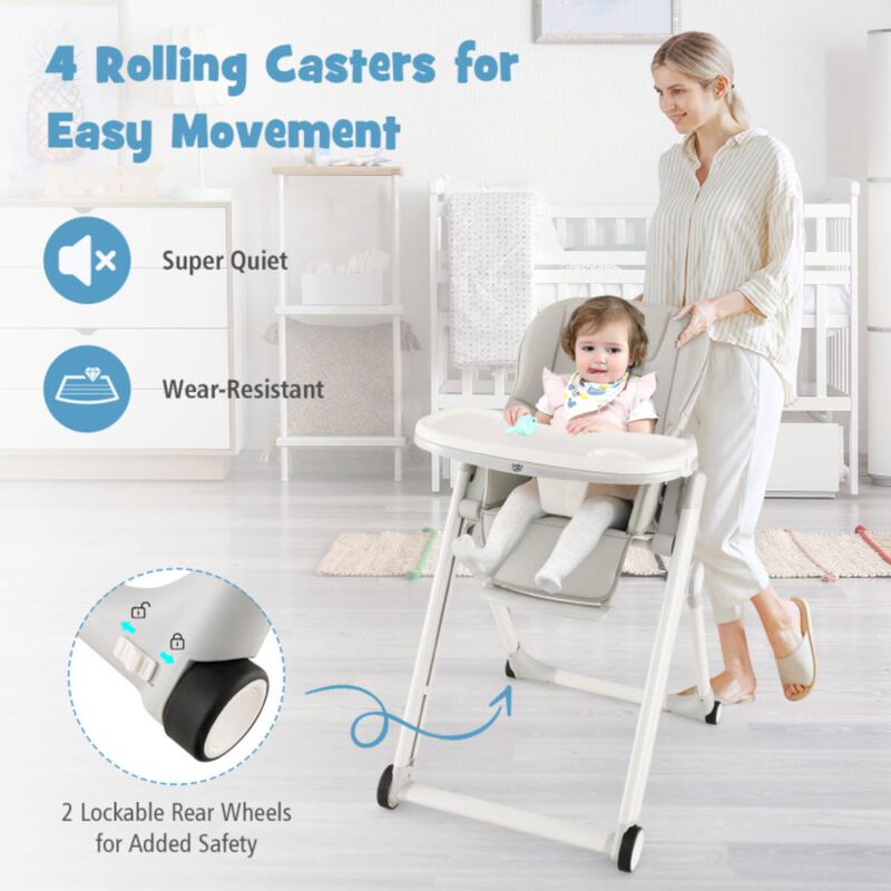 Hivvago Foldable Feeding Sleep Playing High Chair with Recline Backrest for Babies and Toddlers