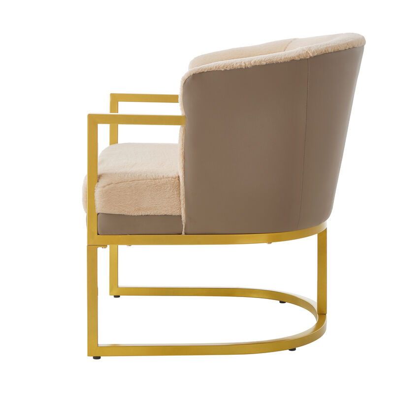 Merax Faux Rabbit Fur Accent Chair with Golden Metal Frame image number 2