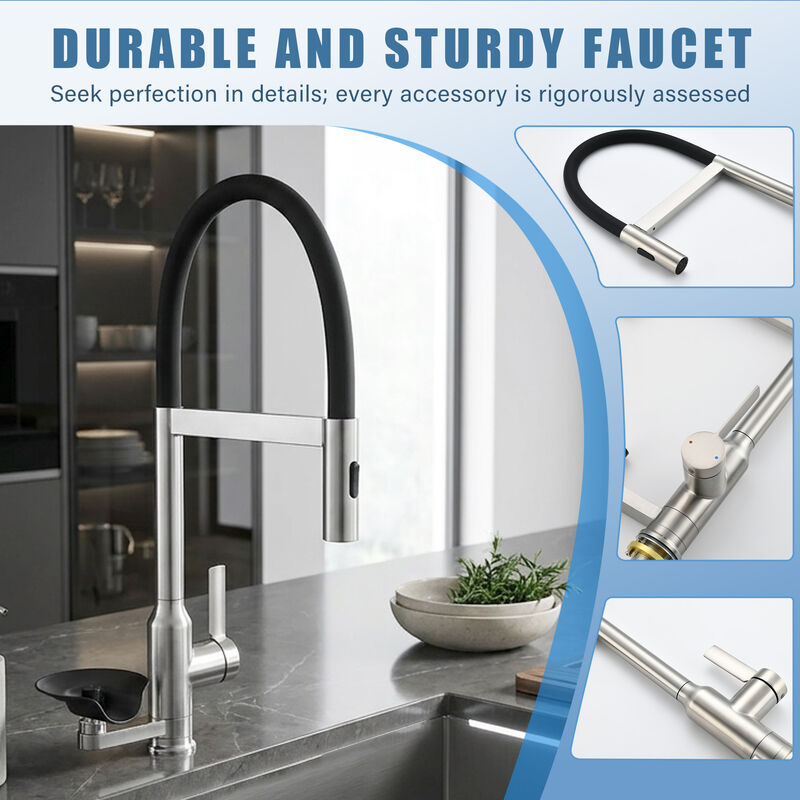Kitchen Faucet with Magnetic Pull‑Out Sprayer, 360&deg; Swivel Single Handle High Arc Sink Faucet with Glass Rinser image number 3
