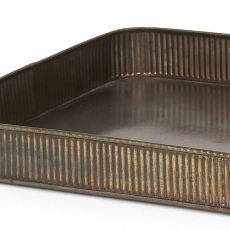 HomeRoots Set of Two Antiqued Brass Metal Handmade Serving Tray image number 4