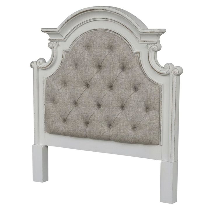 Liberty Furniture Antique White Upholstered Panel Headboard with Weathered Bark Wood Accents
