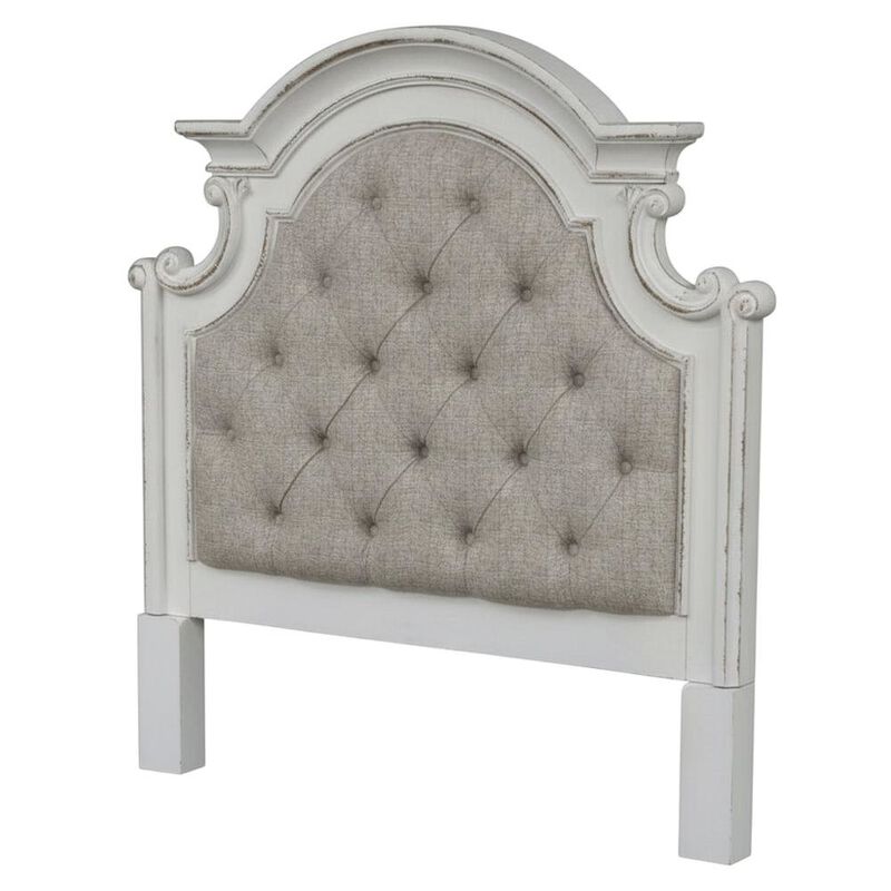 Liberty Furniture Antique White Upholstered Panel Headboard with Weathered Bark Wood Accents image number 0